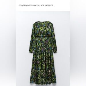 Zara printed maxi dress with lace inserts. Size small. NEVER WORN.